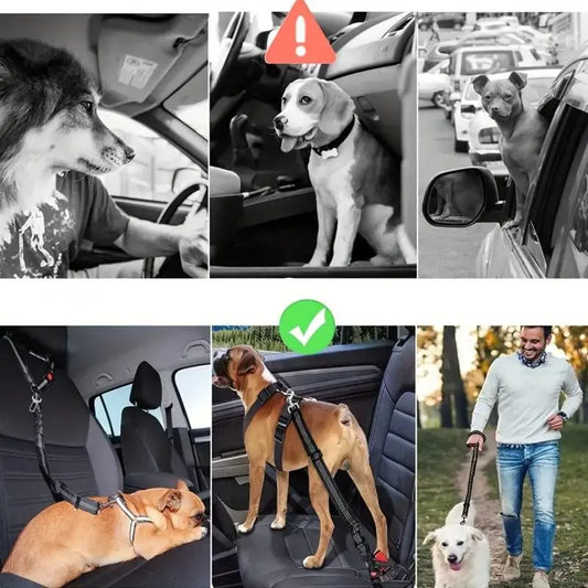 2-Pack Pet Car Seat Belt Dog Leash – Adjustable Safety Tether with Bungee Buffer