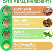Catnip Toys Balls 4 Pcs, Extra Cat Energy Ball, Edible Kitten Silvervine Toys, Healthy Kitty Teeth Cleaning Dental Chew Toys, Cat Wall Treats