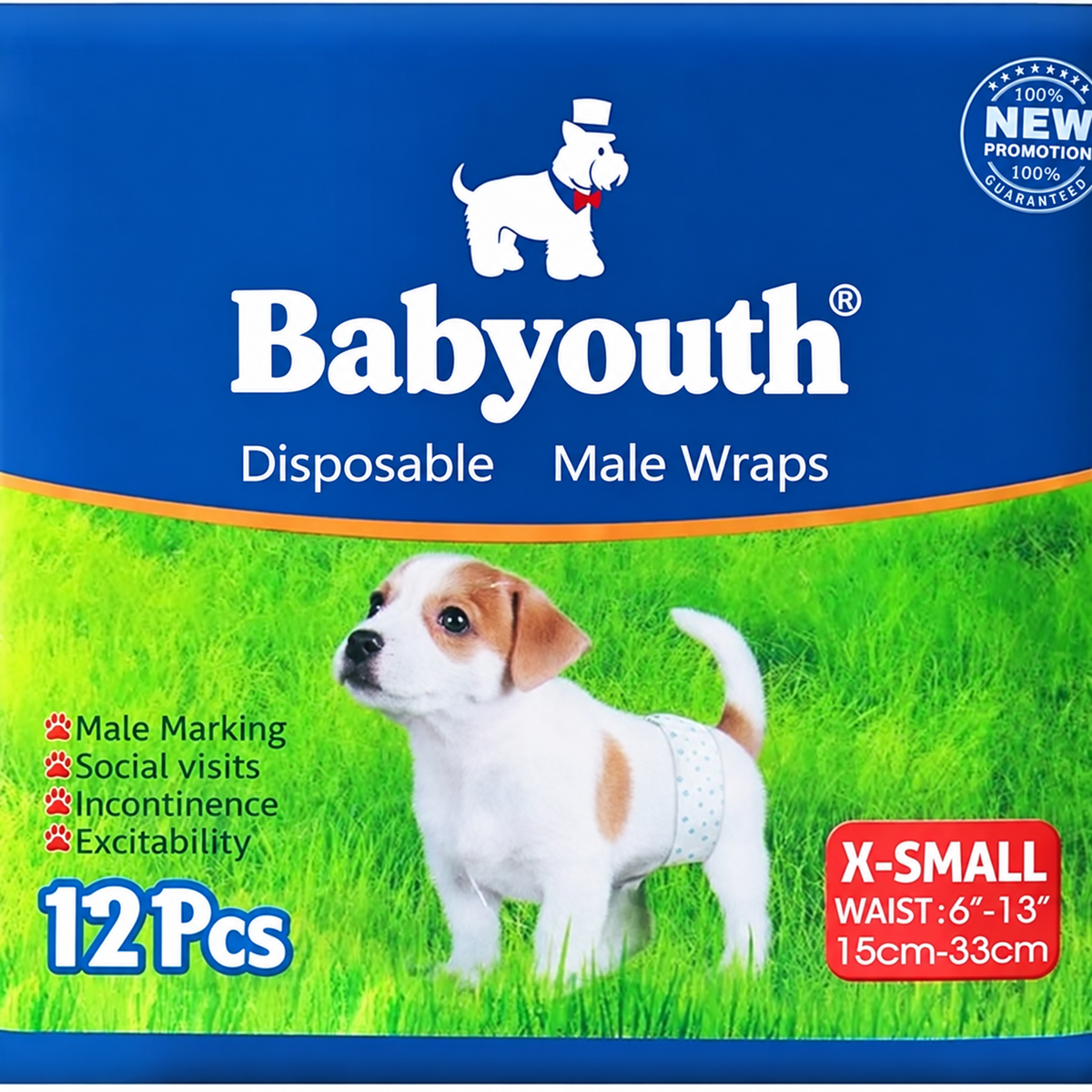 Babyouth Disposable Male Dog Wraps | Small, 12-Pack