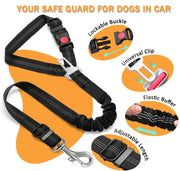 2-Pack Pet Car Seat Belt Dog Leash – Adjustable Safety Tether with Bungee Buffer